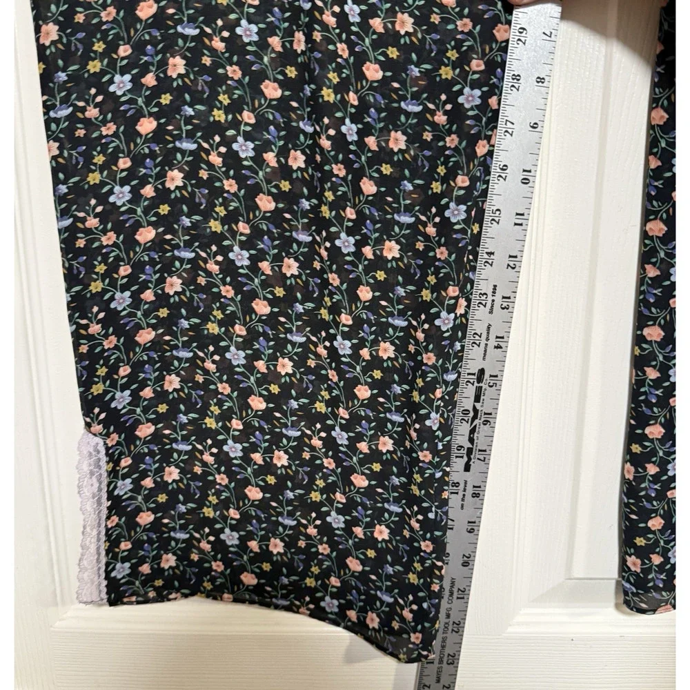 Vtg Y2k SemiSheer Ditsy Floral Festival SZE LARGE Cropped Pants Cottage Coquette